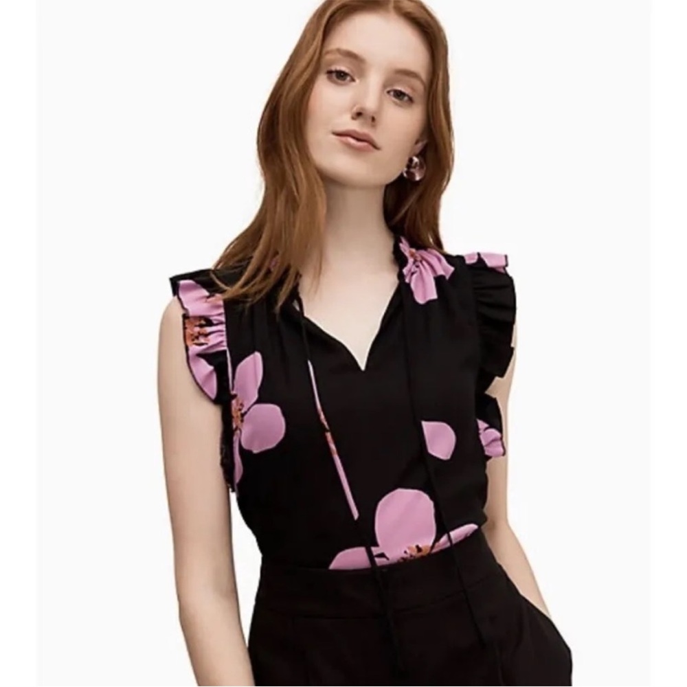 Kate Spade Grand Flora Tie Neck Top! - Picture 3 of 9